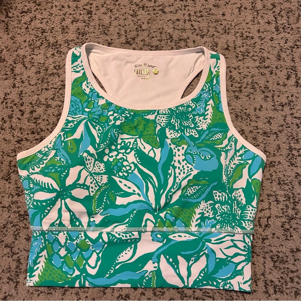 Lilly Pulitzer Luxletic Green & Blue Floral Bentlee Longline Padded Sports Bra
